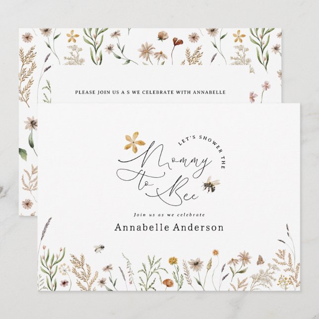 Mummy to bee wildflower baby shower invitation (Front/Back)