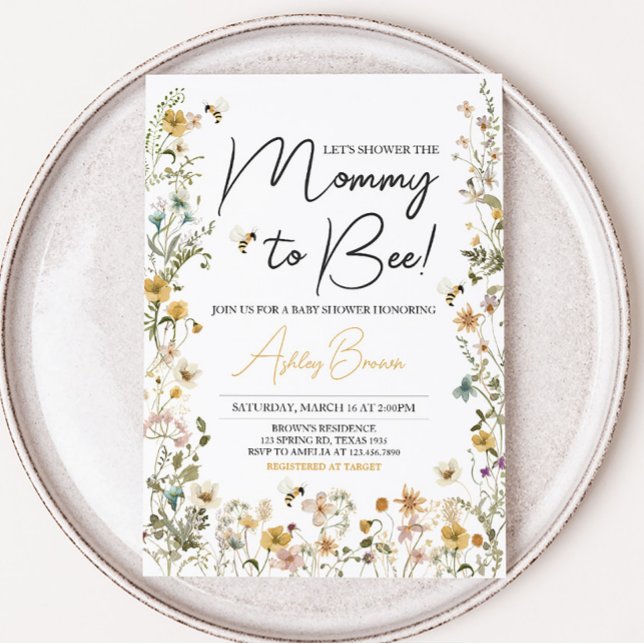 Mummy to Bee Wildflower Baby Shower  Invitation (Mom to Bee Gender Neutral Baby Shower Invitation)