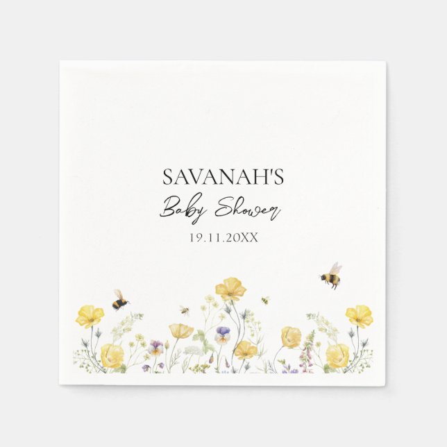 Mummy to Bee Wildflower Baby Shower Napkin (Front)