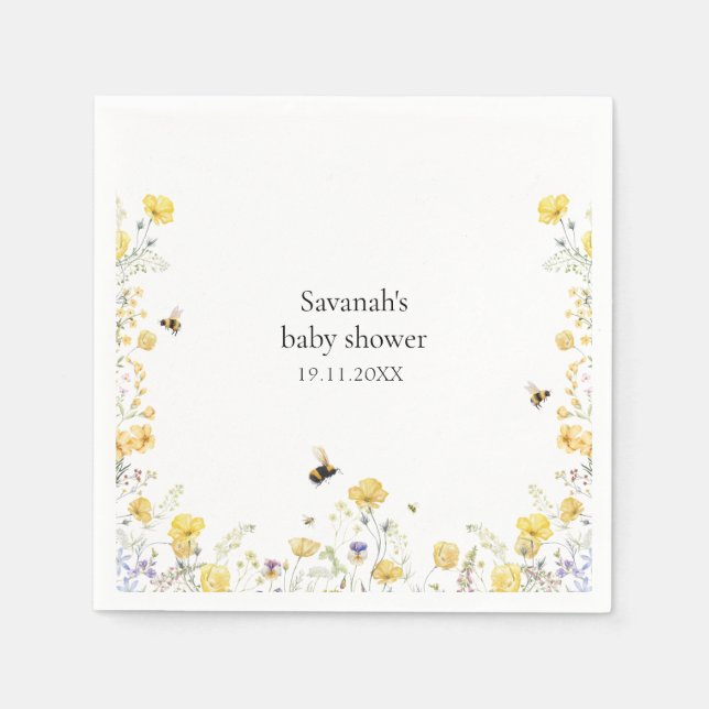 Mummy to Bee Wildflower Baby Shower Napkin (Front)