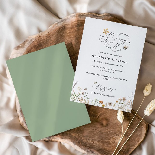 Mummy to bee wildflower baby shower sage green invitation (Creator Uploaded)