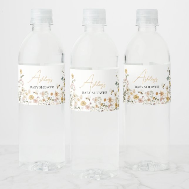 Mummy to Bee Wildflower Baby Shower Water Bottle Label (Bottles)