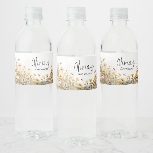 Mummy to Bee Wildflower Baby Shower Water Bottle Label (Bottles)