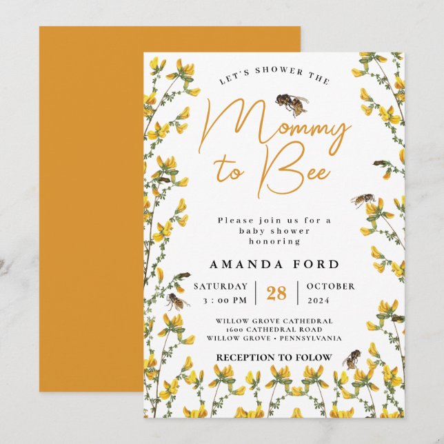 Mummy to Bee wildflower  yellow floral Baby Shower Invitation (Front/Back)