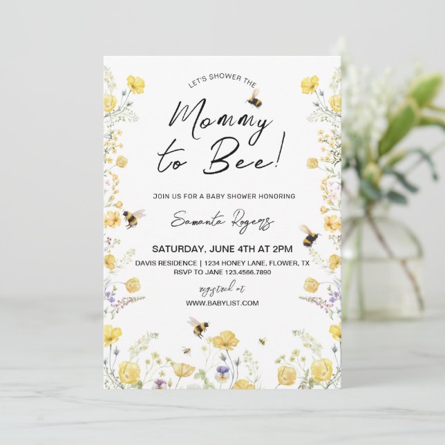 Mummy to Bee Wildlfower Baby Shower  Invitation (Standing Front)