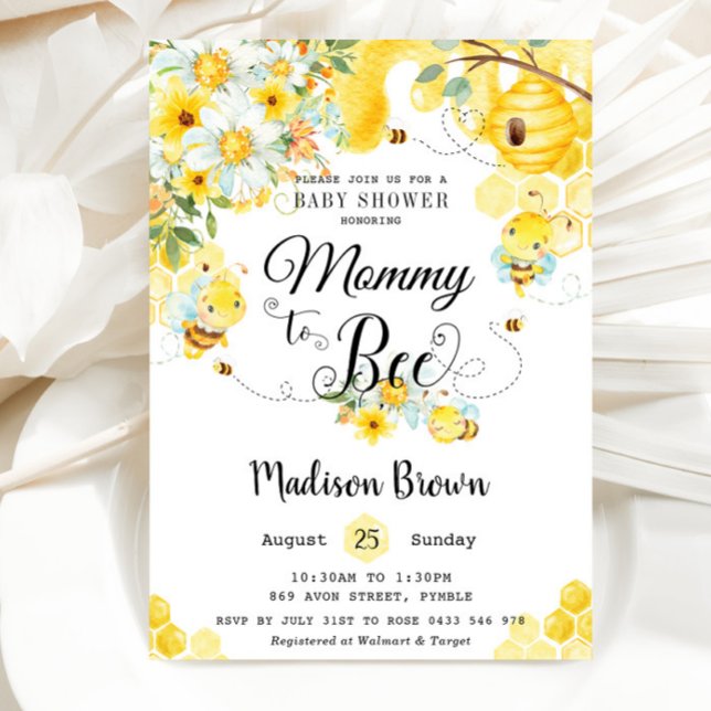 Mummy to Bee Yellow Floral Baby Shower Neutral Invitation (Creator Uploaded)