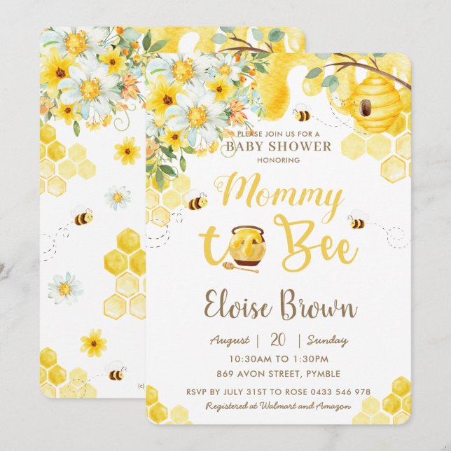 Mummy to Bee Yellow Gender Neutral Baby Shower  In Invitation (Front/Back)