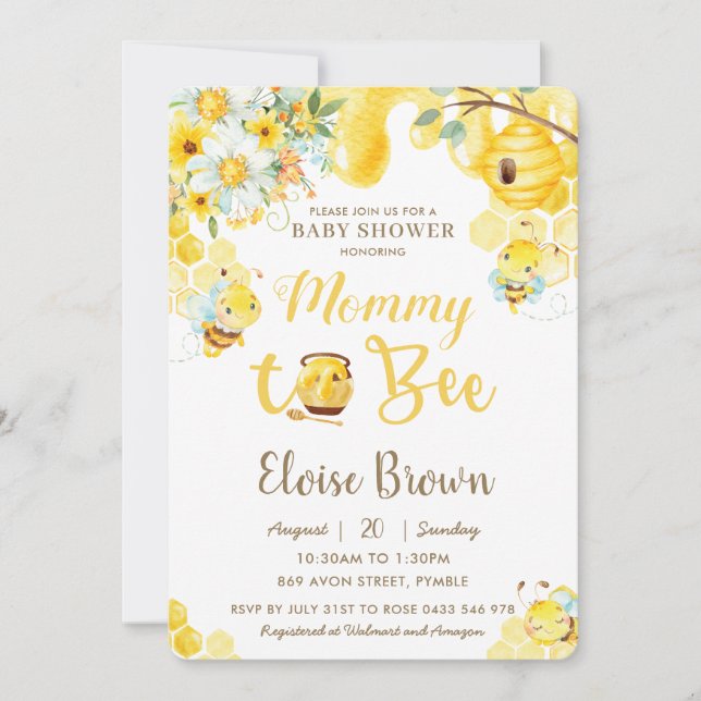 Mummy to Bee Yellow Gender Neutral Baby Shower  Invitation (Front)