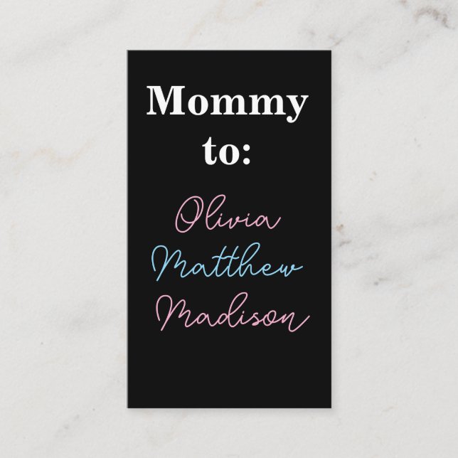 Mummy to: Pink Blue Kids Names Calling Card (Front)