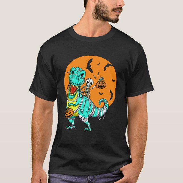 Mummy Trex Rex Skeleton with Pumpkin & Candy Toddl T-Shirt (Front)