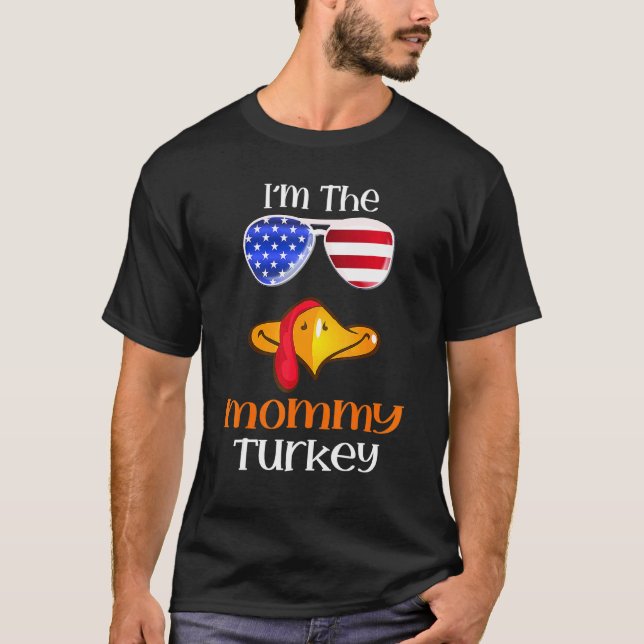 Mummy Turkey Face Thanksgiving American Flag Sungl T-Shirt (Front)