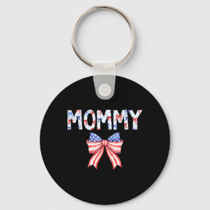 Mummy US Flag Bow Birthday 4th of July Family Key Ring
