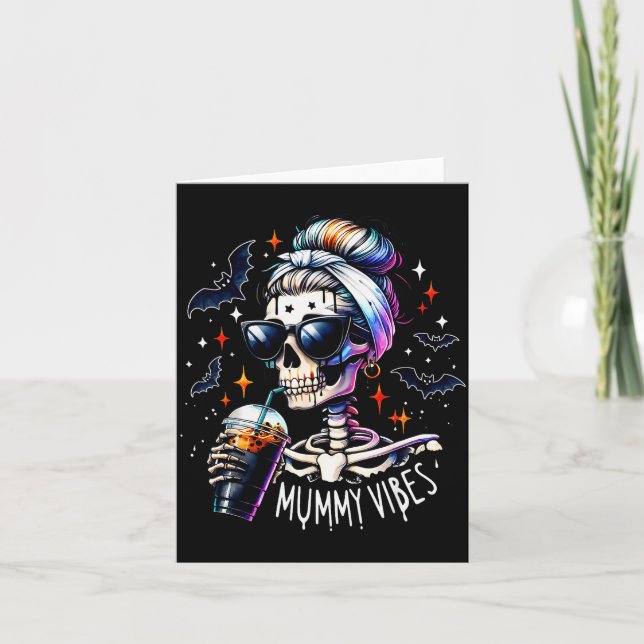 Mummy Vibes Skeleton Coffee Mom Soky Season Hallow Card (Front)