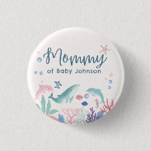 Mummy Watercolor Ocean Baby Shower 3 Cm Round Badge