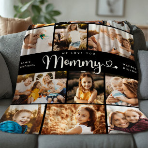 Mummy We Love you Hearts Modern Photo Collage Fle Fleece Blanket