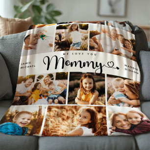 Mummy We Love you Hearts Modern Photo Collage Fleece Blanket