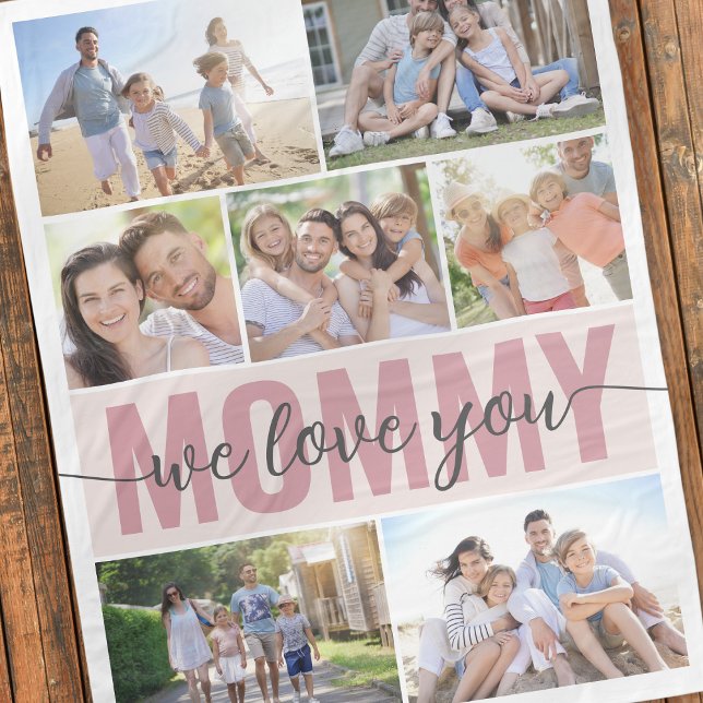 Mummy We Love You Photo Collage Mother's Day Fleece Blanket (Creator Uploaded)