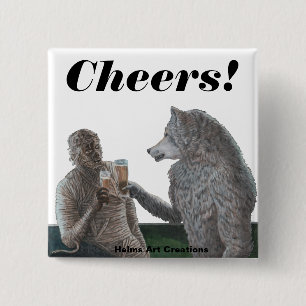 Mummy Werewolf Drinking Beer Fantasy Art Button