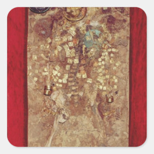 Mummy with gold crown and grave goods square sticker