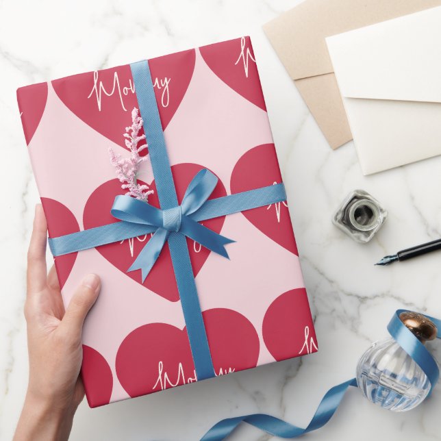 Mummy Wrapping Paper | Pink Background & Red Heart (Gifting)