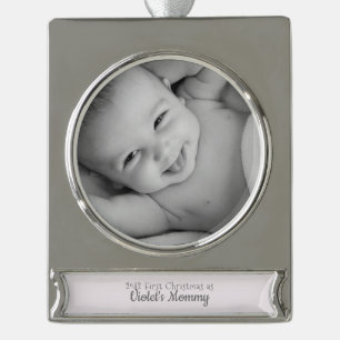Mummy's 1st Christmas Personalised Name Year Photo Silver Plated Banner Ornament