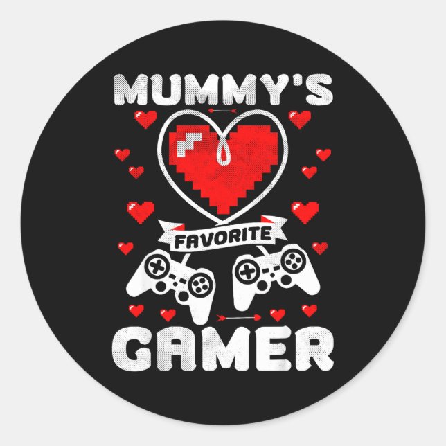 Mummy's Favorite Gamer Funny Boys Kids Valentine's Classic Round Sticker (Front)