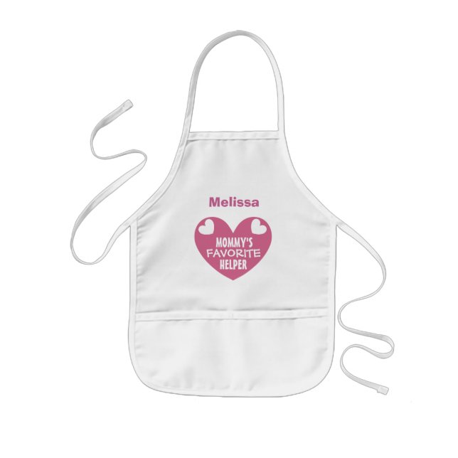 Mummy's Favourite Helper Custom Name PINK Heart Kids Apron (Front)