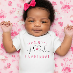 Mummy's Heartbeat Heart Monitor Pink Baby Shower Bodysuit