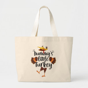 Mummy's Lilttle Turkey Cute Thanksgiving Family Large Tote Bag