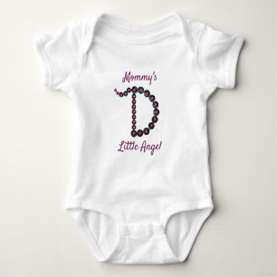 Mummy's Little Angel Pink Green Letter D Monogram Baby Bodysuit