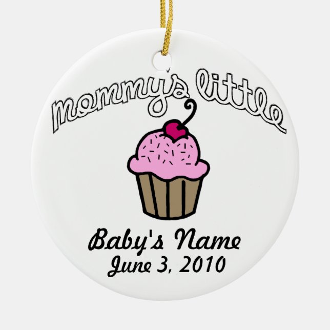 Mummy's Little Cupcake - Pink - Your Name Ceramic Tree Decoration (Front)