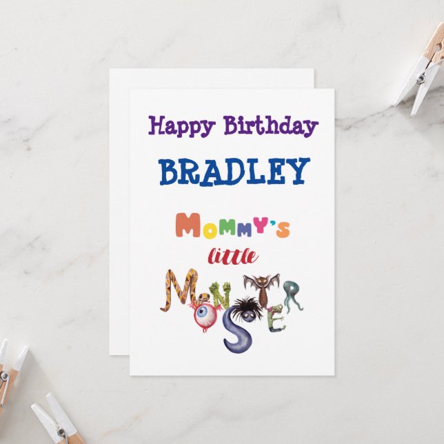 Mummy's little monster custom Birthday Card (Front/Back In Situ)