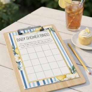 Mummy's Main Squeeze Lemon Blue Baby Shower Bingo Invitation