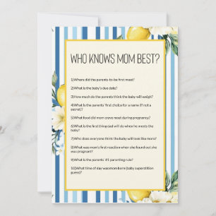 Mummy's Main Squeeze Lemon Blue Baby Shower Bingo Thank You Card