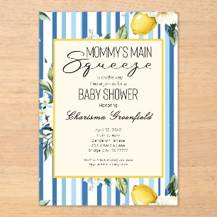 Mummy's Main Squeeze Lemon Blue Boy Baby Shower Acrylic Invitations