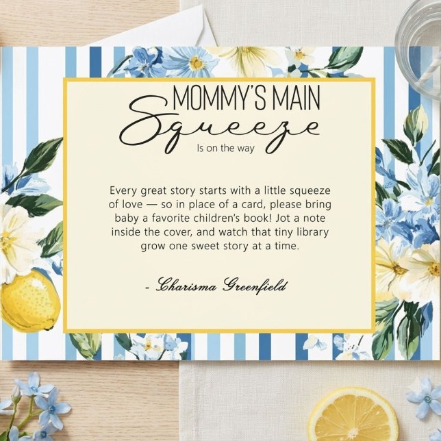  Mummy's Main Squeeze Lemon Blue Boy Baby Shower Enclosure Card (Creator Uploaded)