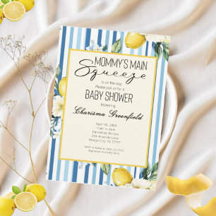 Mummy's Main Squeeze Lemon Blue Boy Baby Shower Invitation