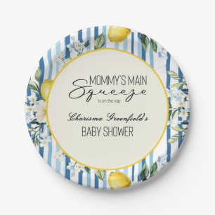 Mummy's Main Squeeze Lemon Blue Boy Baby Shower Paper Plate