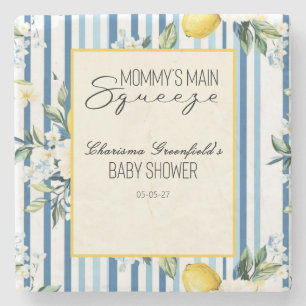 Mummy's Main Squeeze Lemon Blue Boy Baby Shower Stone Coaster