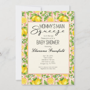 Mummy's Main Squeeze Lemon Pink Girl Baby Shower Invitation
