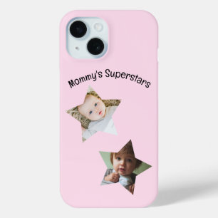 Mummy's Superstars Personalised Two Photo Text iPhone 15 Case