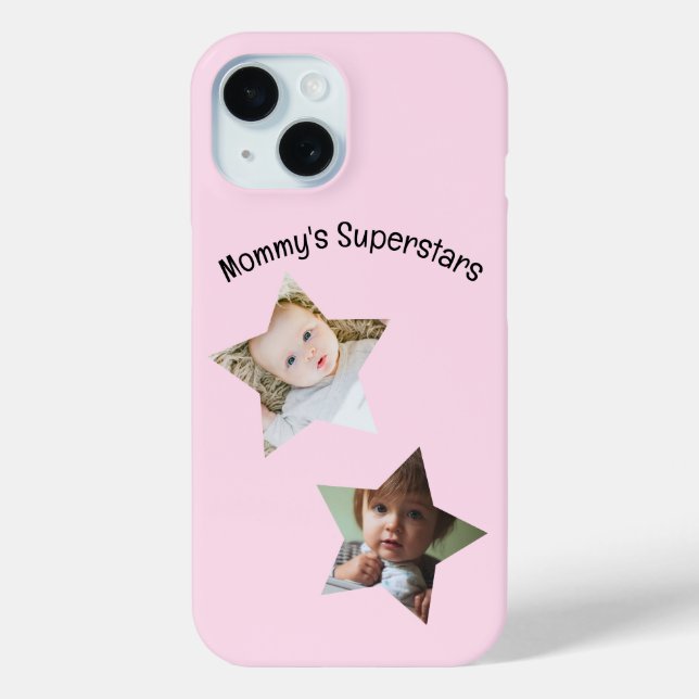 Mummy's Superstars Personalised Two Photo Text Case-Mate iPhone Case (Back)