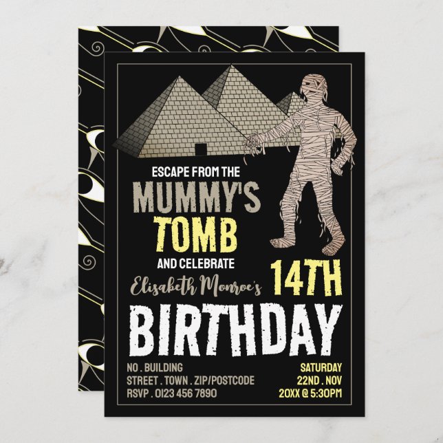 Mummy's Tomb Theme, Escape Room Birthday Party Invitation (Front/Back)