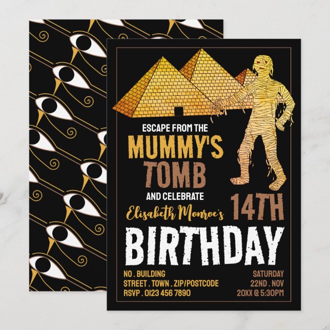 Mummy's Tomb Theme, Escape Room Birthday Party Invitation (Front/Back)