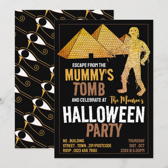 Mummy's Tomb Theme, Escape Room Halloween Party Invitation (Front/Back)