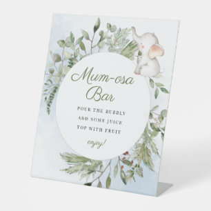 Mumosa Momosa Bar Boy Elephant Baby Shower Sign