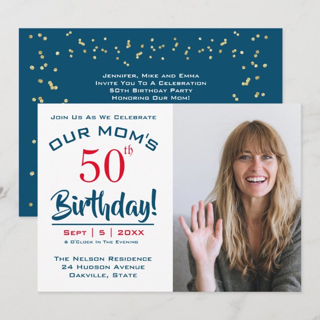 Mum's 50th Birthday Party Photo Invitation (Front/Back)