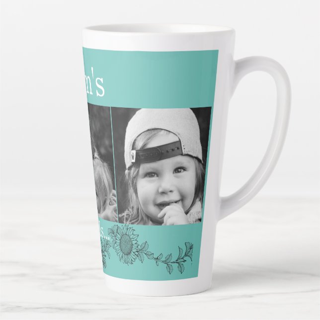 Mum's Angels 3 Photo Sunflower Latte Mug (Right)