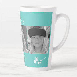 Mum's Angels Collage Photo Turquoise White Floral Latte Mug