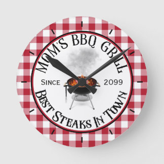 Mum's BBQ Grill Best Steaks In Town  Round Clock